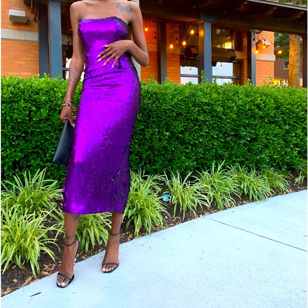 Abyss by Abby AMAY Purple Sequin Strapless Midi